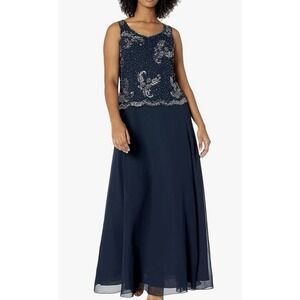 J Kara Mother of the Bride Beaded Jacket Dress Size 16 Navy Blue No Jacket